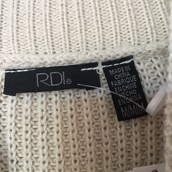 RDI Mock Neck Kangaroo Pocket Ribbed Tunic Sweater White Beach - Picture 4 of 6